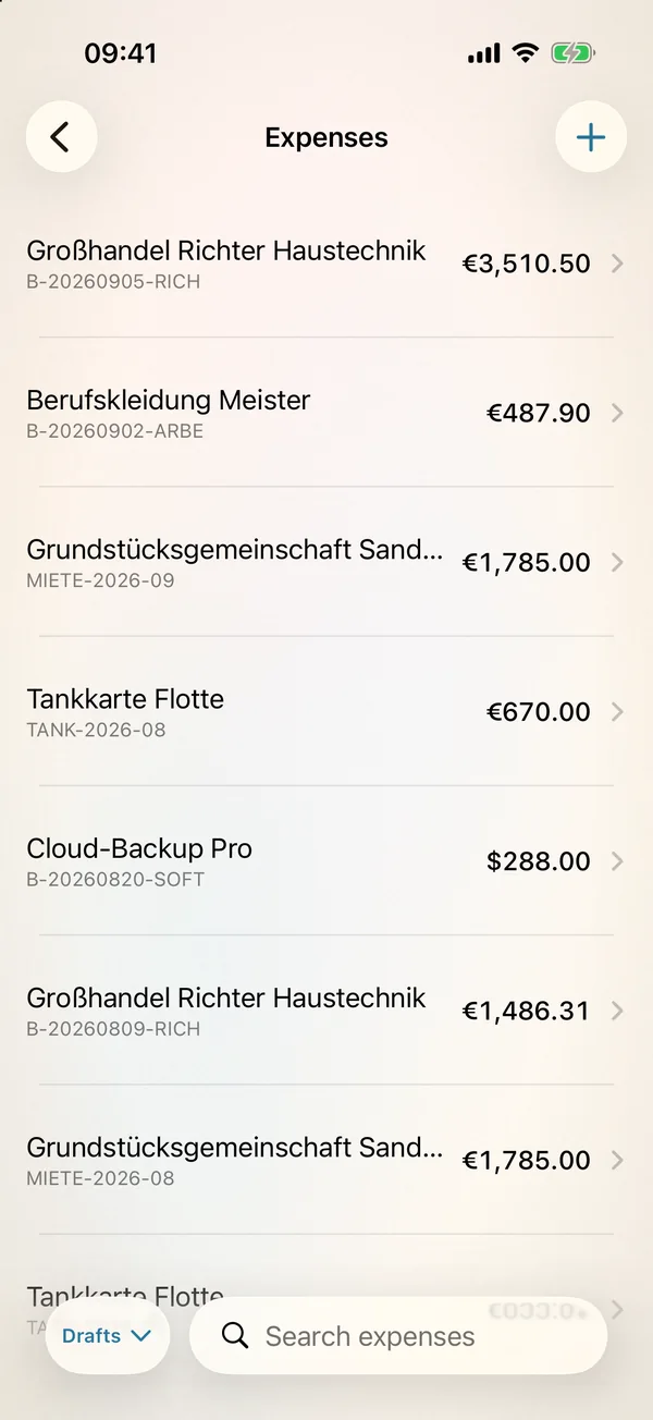 miphu on iPhone: the expense list with receipts